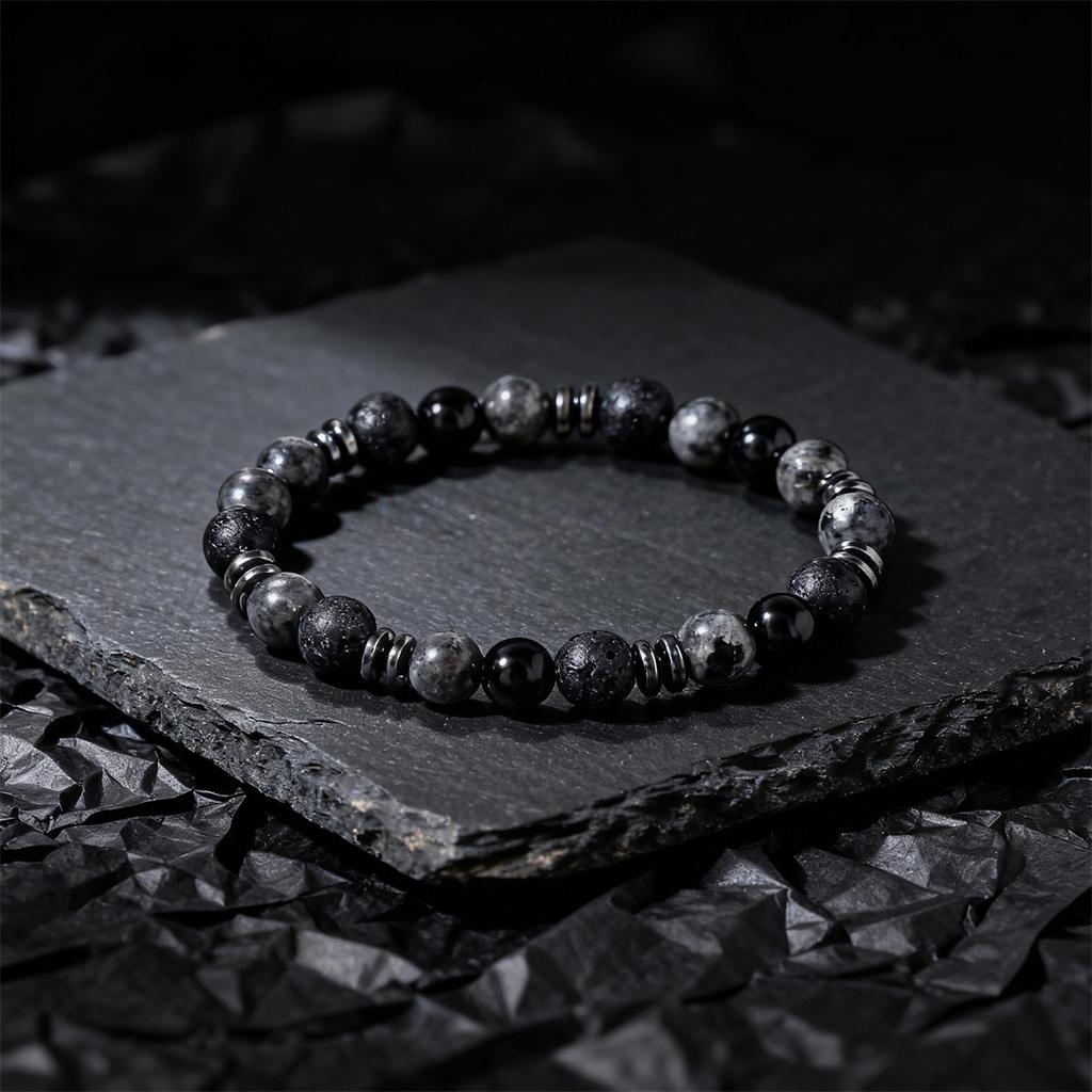 Sváteční Dárky Náramek z Korálků Černý Onyx, Lávový Kámen, Mapový Kámen a Hematit Odvážné Módní Šperky Pro Muže Denní Nošení Jednoduchý Všestranný Doplněk