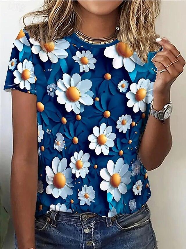 Daisy Graphic Flower 3D Print T-Shirts Women Summer Casual O-Neck Short Sleeve T Shirt Harajuku Y2k Tees Tops Female Clothing