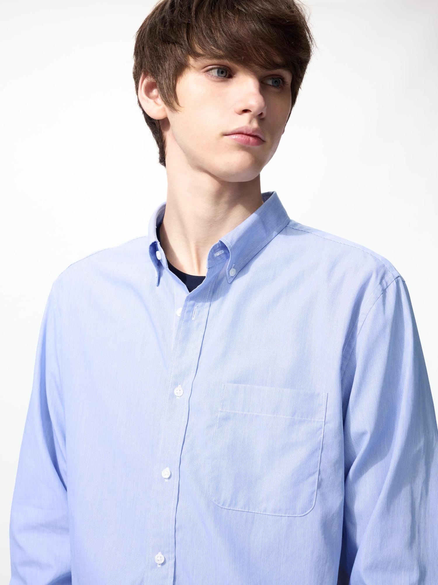 Uniqlo Япония Широкая рубашка Тонкая полоска 65 BLUE/XS