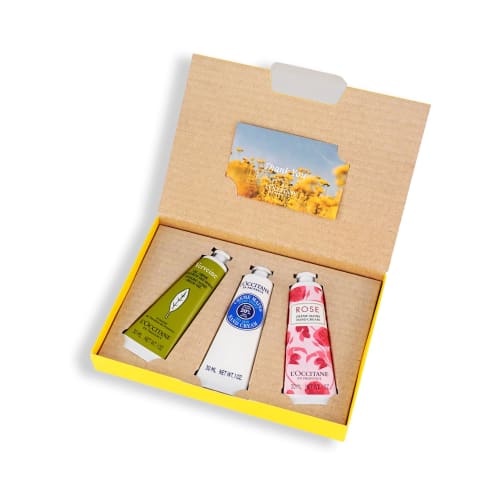 L'OCCITANE THANK YOU Hand Cream Gift Set (3 Bottles) in a Box (Verbena Ice, Shea Rose) - A popular gift for men and women, perfect for birthdays, fare