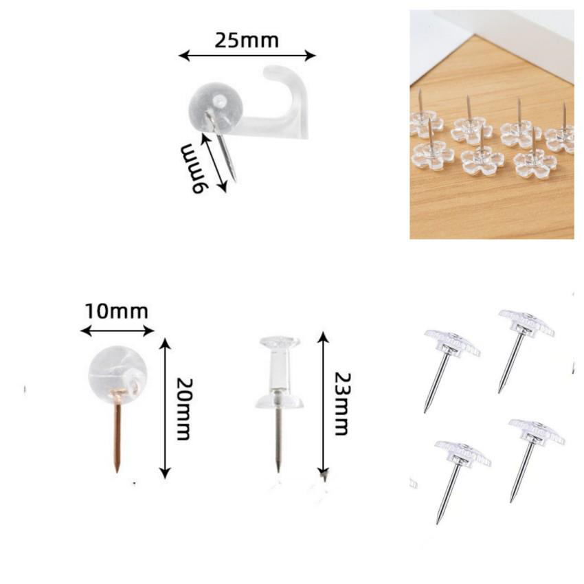 50-100 Pack Black & Transparent Thumbtack Hooks - Wall Nails for Document Hanging