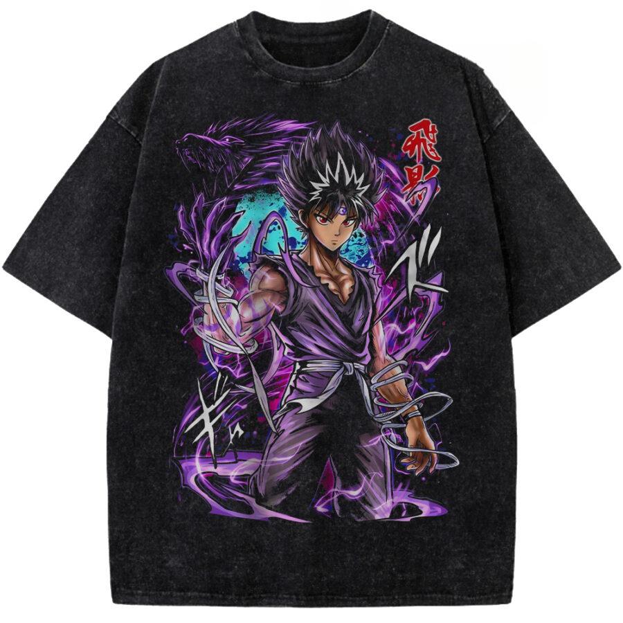 

Anime YuYu Hakusho Hiei Printed Tee Men Women Casual Cotton Tshirts Vintage Washed T-shirt Harajuku Male Oversized T Shirt S