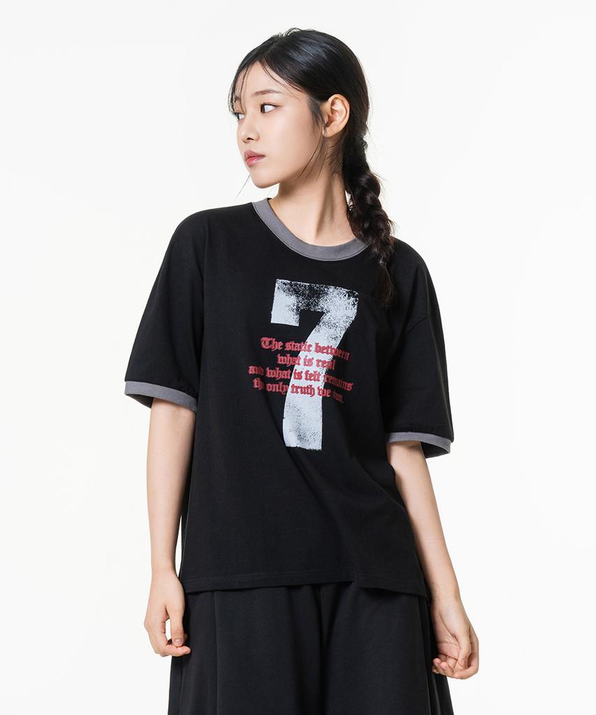 MOZMOZ Seven Graphic Ringer T-Shirt Black