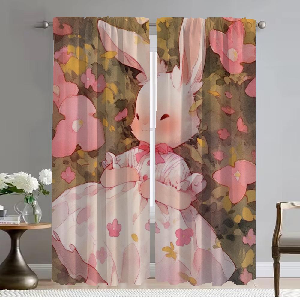 

Kitchen Curtains for Living Room Curtain Animal Rabbit Deer Flower Home Interior Curtains 2 Pieces Partition Shades Blackout W50xH70cmx2pcs-CL