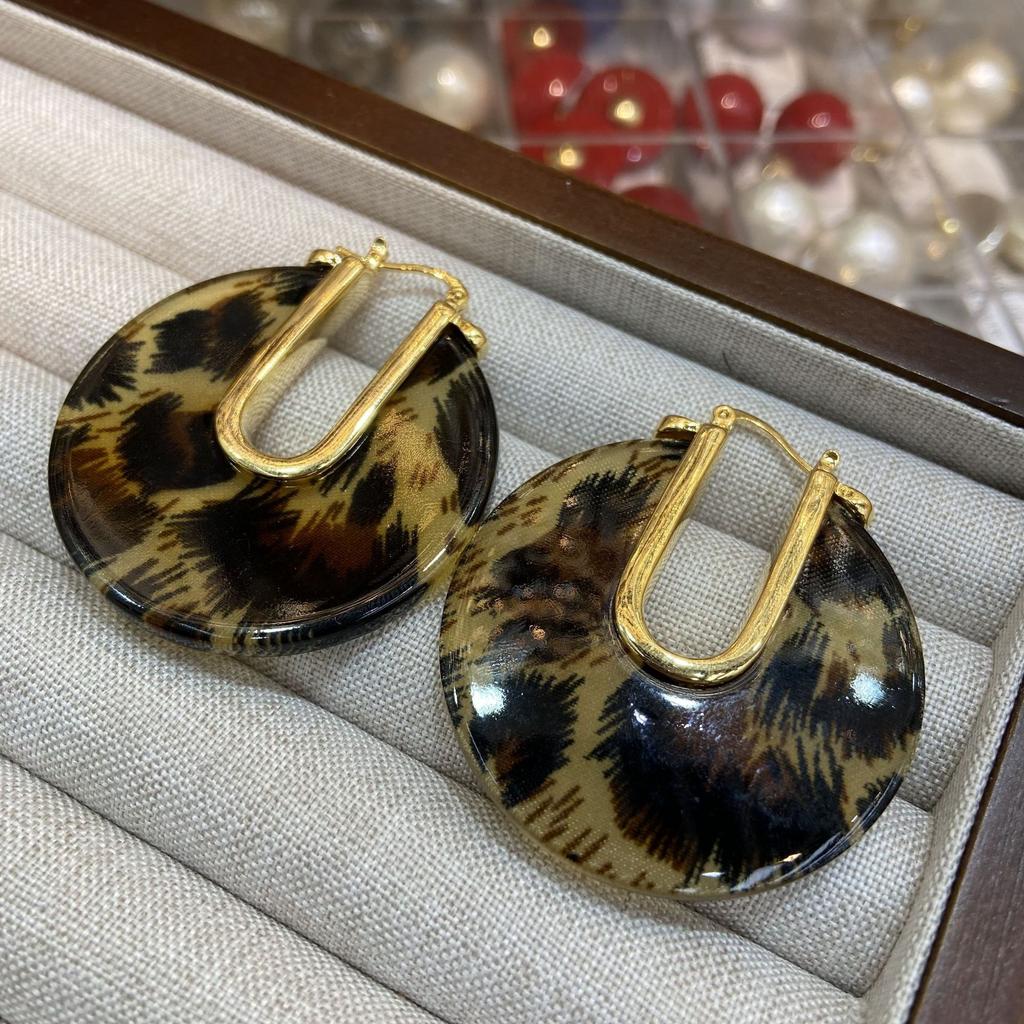 Echtgold-galvanisierte Ohrringe mit Leopardenmuster-Kreisverschluss, modischer, leichter Luxus, High-End