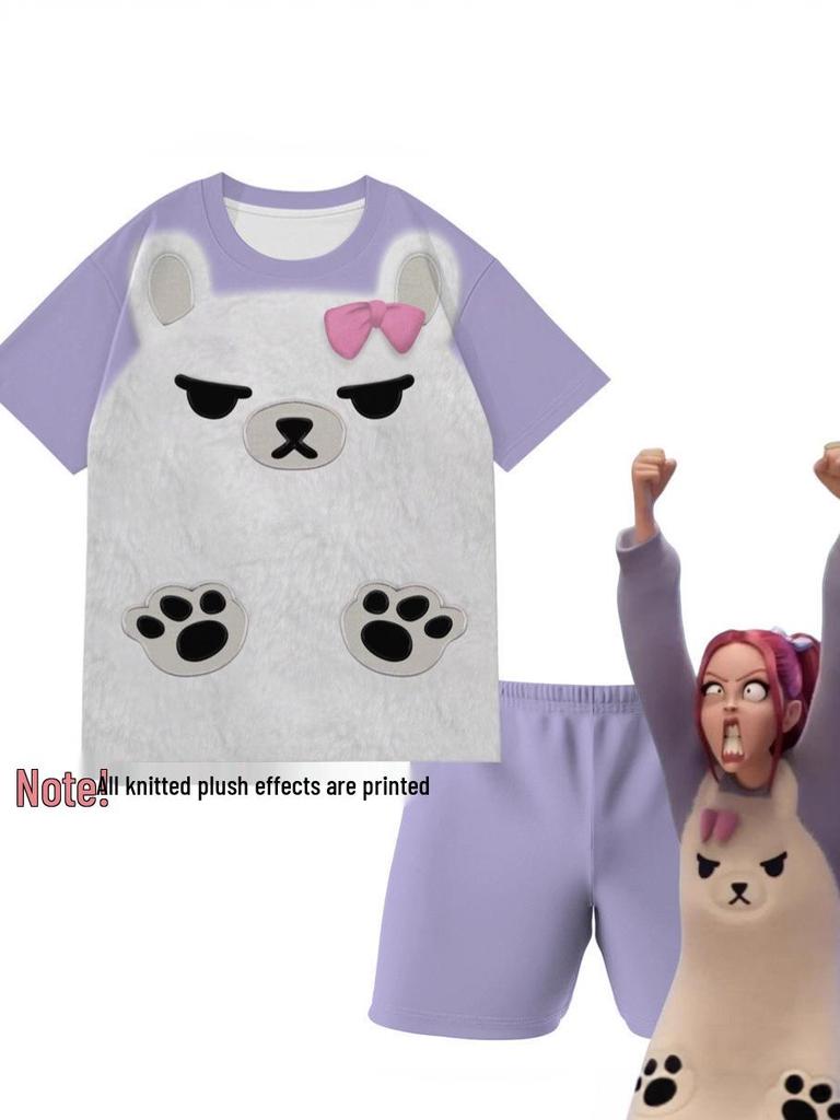 MIRA Kpop Dämonenjäger Pyjama-Set - Lila Bär Cosplay für Kinder, Kurzarm & Shorts