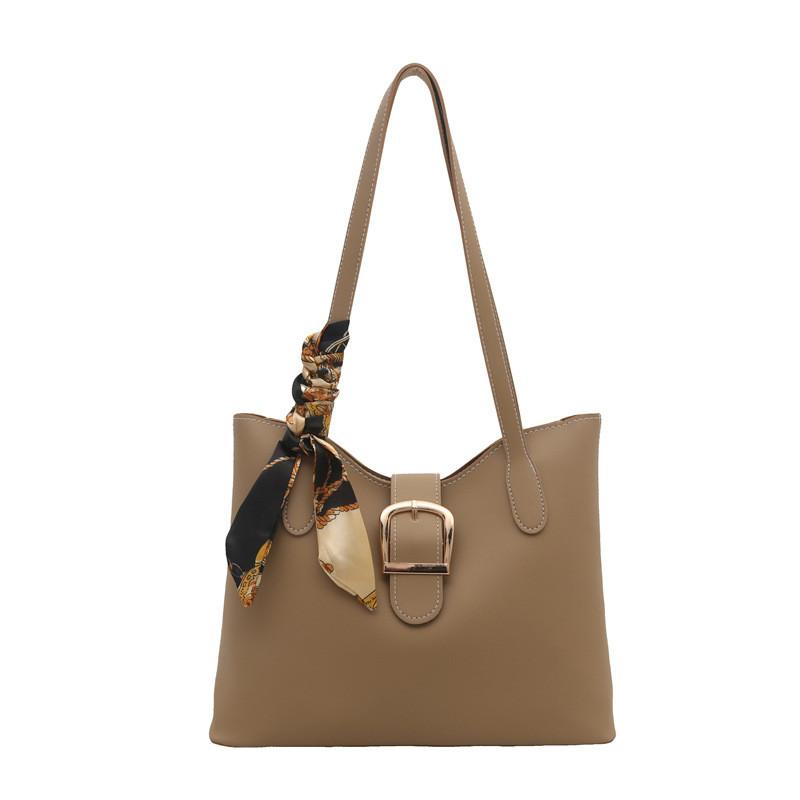 Shoulder Capacity Large Bag With Solid Color Design And Square Decor Buckle
