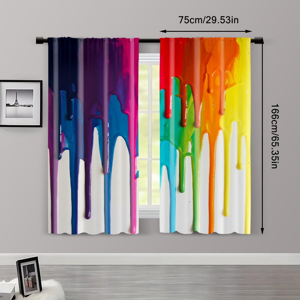 2pcs, Window Curtains Bright Paint Drips Protecting Privacy Spring Party & Holiday Decor Suitable for Multipurpose Event