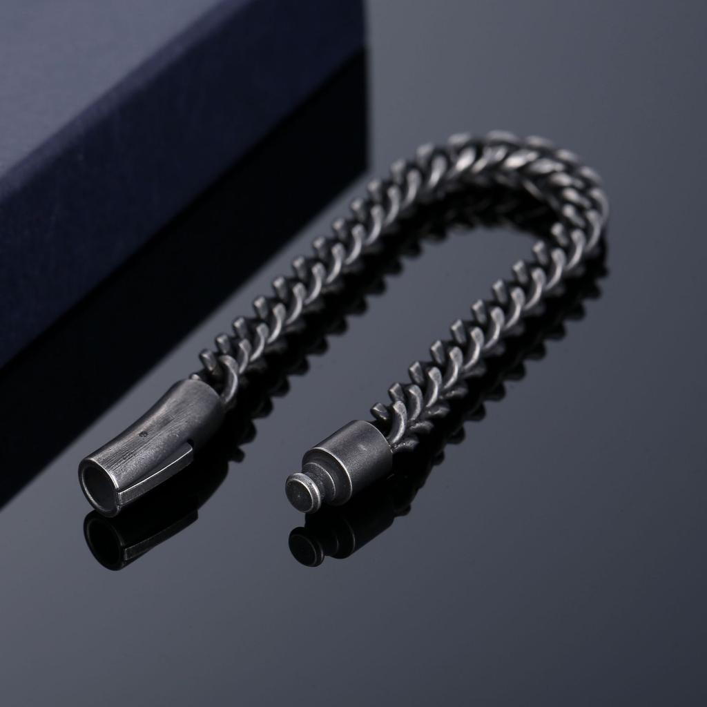 Retro 6mm Fishbone Chain Distressed Stainless Steel Bracelet Men for Motorcycle Parkour Creative Jewelry Accessories