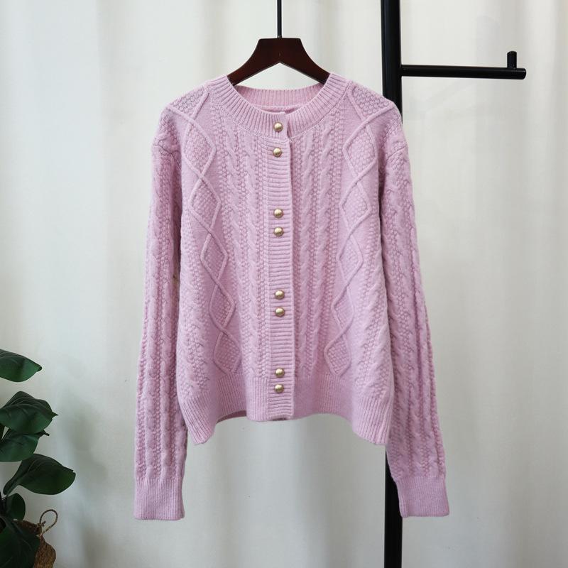 Retro Twist Gentle Wind Knitted Cardigan Autumn and Winter New Design Sense Loose Soft Waxy Sweater Jacket Women
