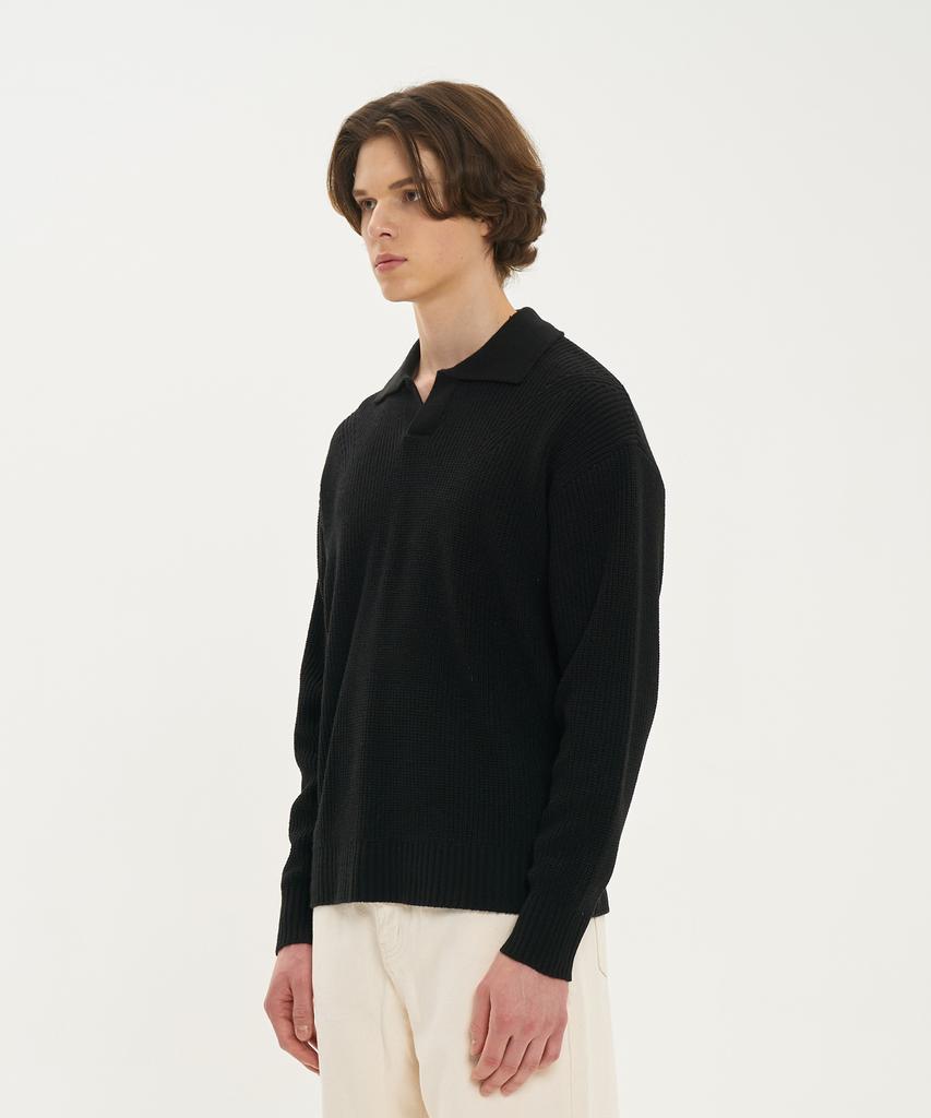 BLOND9 Shoulder Point Open Collar Rib Knit_Black