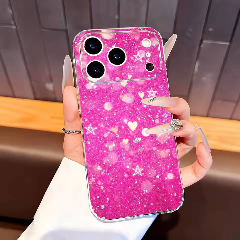 Dazzling Pink GIRL G-Glitter Phone Case For iPhone17,16,15,14,13,12,11 Plus,Pro Max Soft Transparent Cover