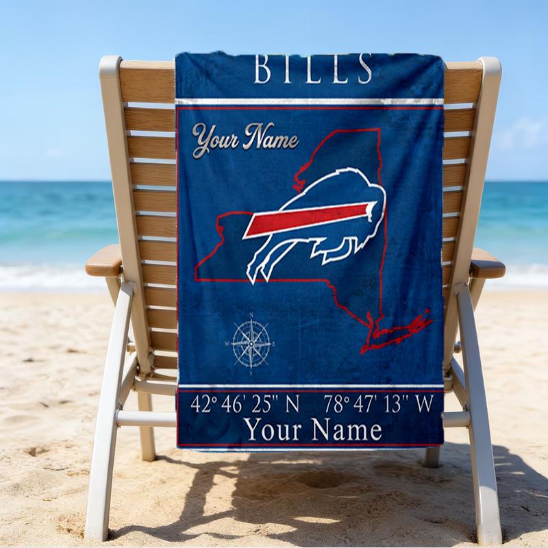 Custom Name Beach Towel Bills Logo Beach Towel, Soft Microfiber, Gift for Her/Him, Birthday, for Pool, Beach, Travel, Fan Gifts