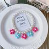 New Korean‑Style Handmade Pet Flower Pearl Necklace Summer Rainbow Color Neck Collar for Cats Dogs