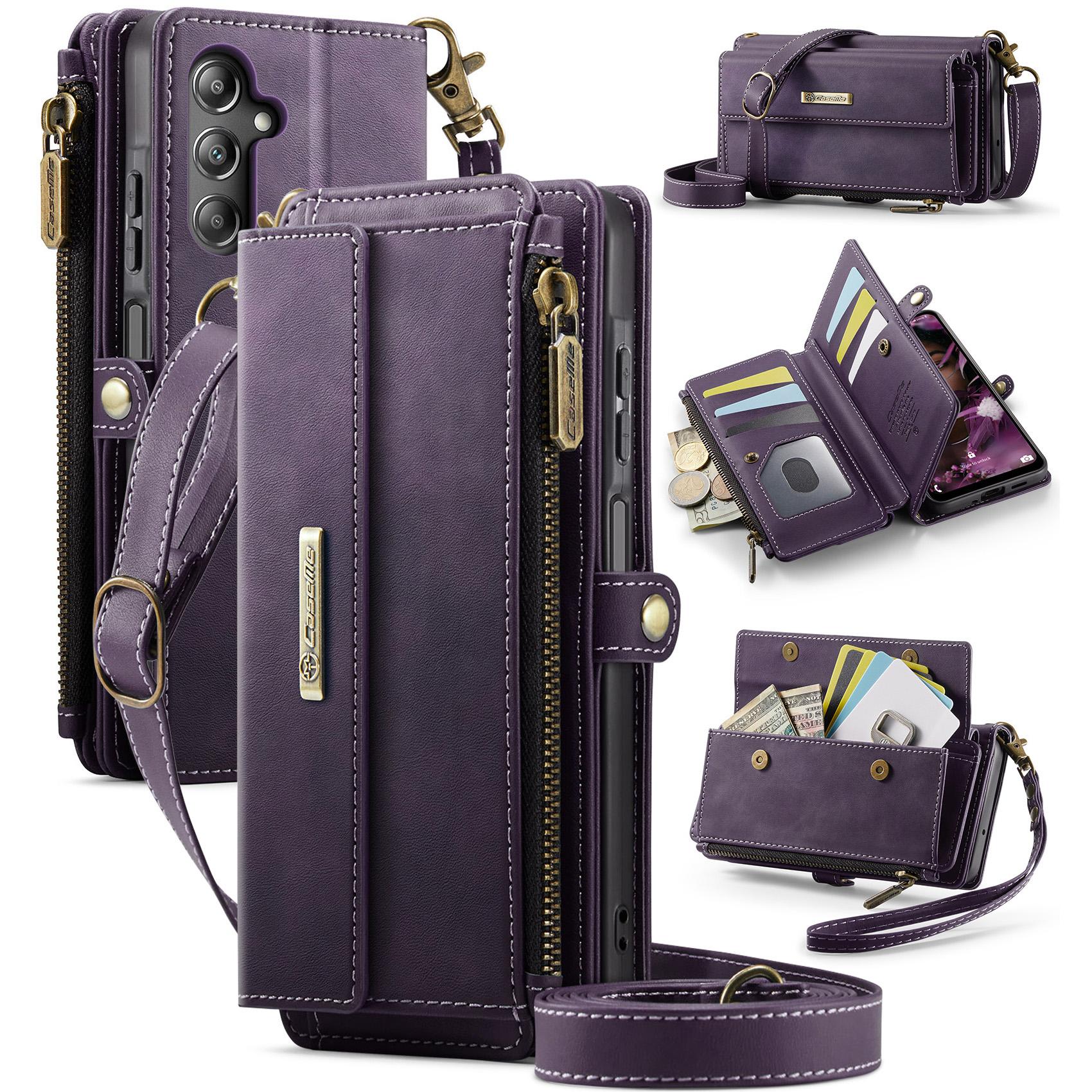 

For Samsung Galaxy A16 5G Case CASEME C39 RFID Blocking Zipper Wallet Stand Leather Cover with Strap Purple
