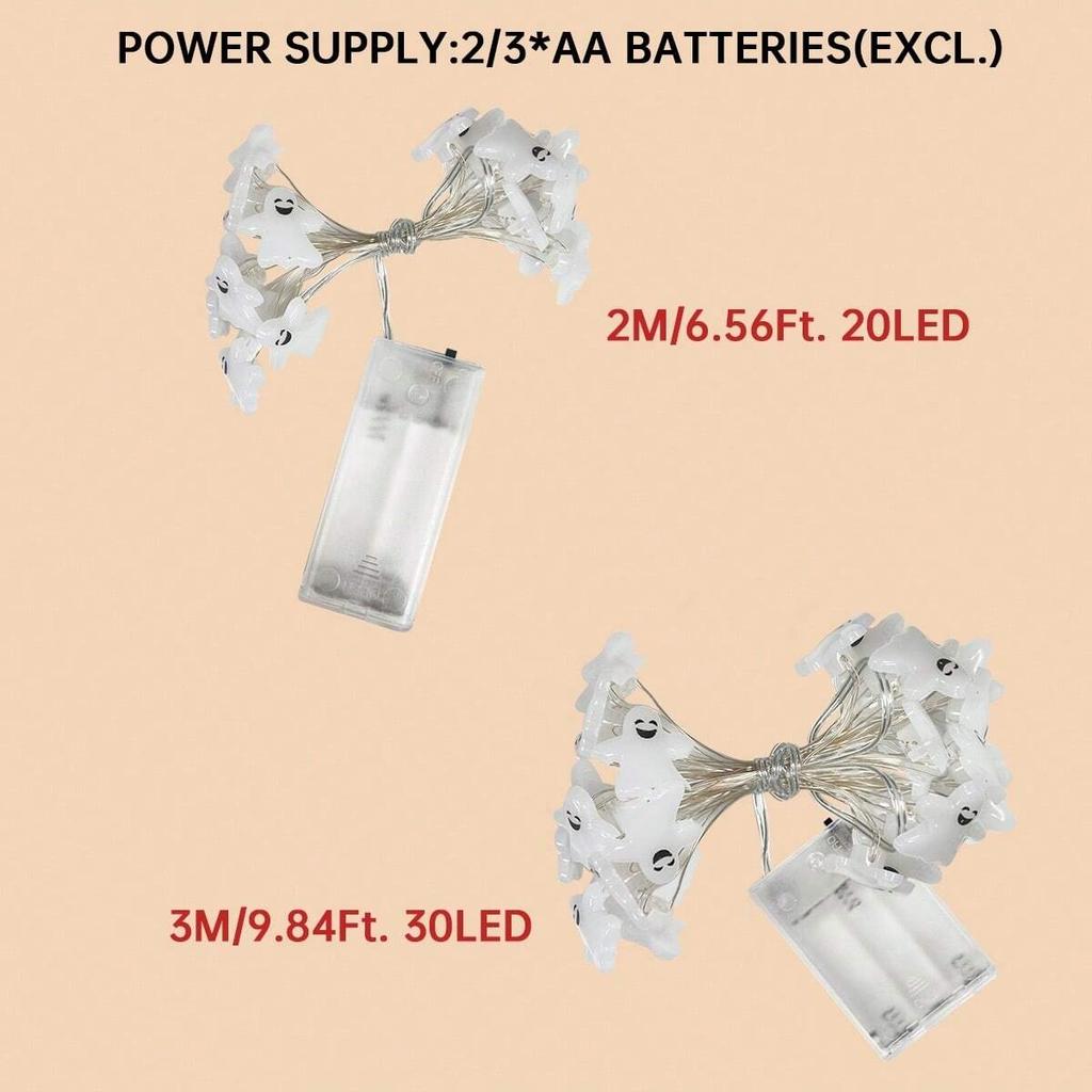 1 Stück 20/30 LED Halloween Geister Lichterkette aus Kupferdraht, batteriebetrieben, Lichterkette für Zuhause, Schlafzimmer, Feste, Feiertage, Partydekoration