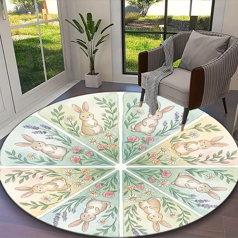 1pc Quiet Pale Rabbit Forest Printed Chair Rug for Home Office Use, Living Room Kitchen Game Room Round Carpet