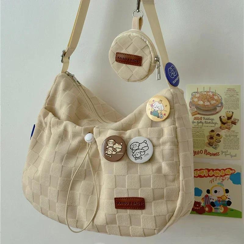 Fritidsstil College Crossbody-veske Ny Søt Motedesigner Håndveske Ensfarget Rutete Trykk Stor Kapasitet Skulderveske