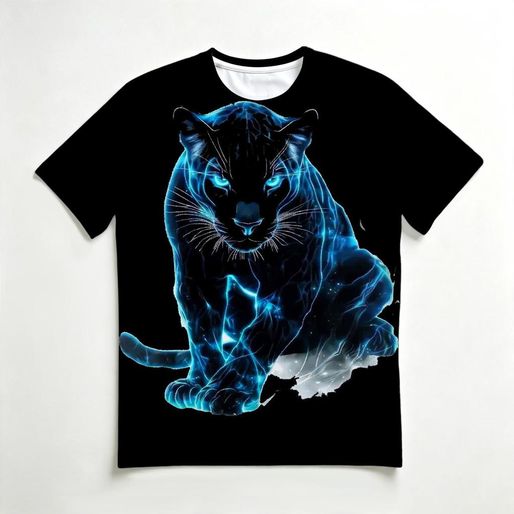 Neon Blue Panther 3D All Over Print Men's Crew Neck T-Shirt