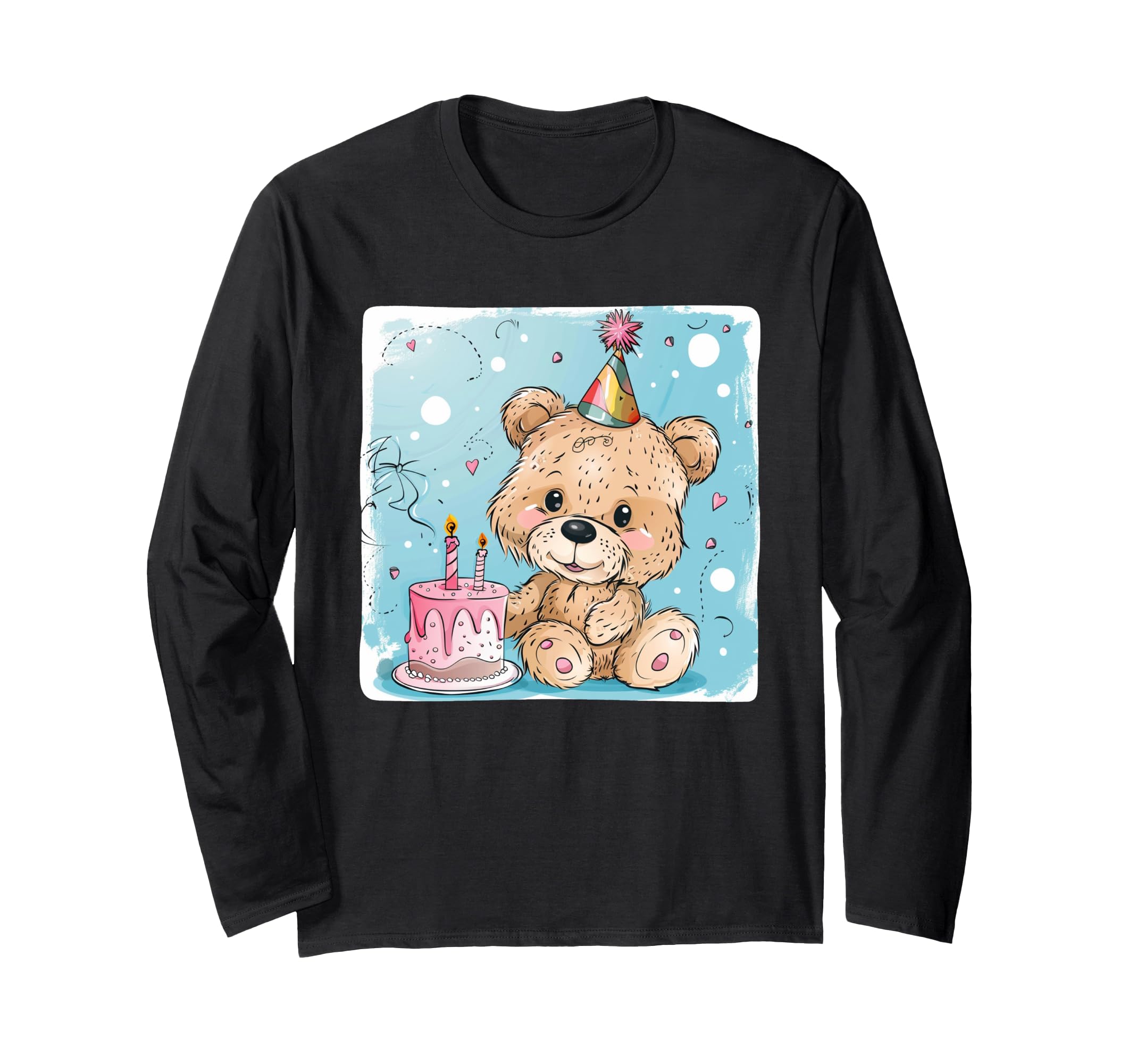 

Sweet teddy bear cake theme for a fun birthday look. Long sleeve T-shirt