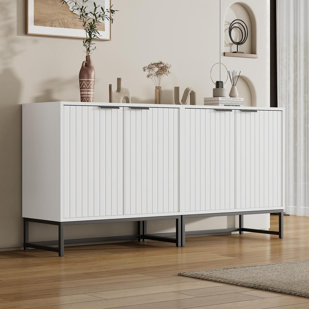 Sideboard Chest of Drawers 4 Doors Modern Buffet Cabinet Metal Handles Frame Legs 160x40x80cm Living Room Bedroom Hallways Kitchen
