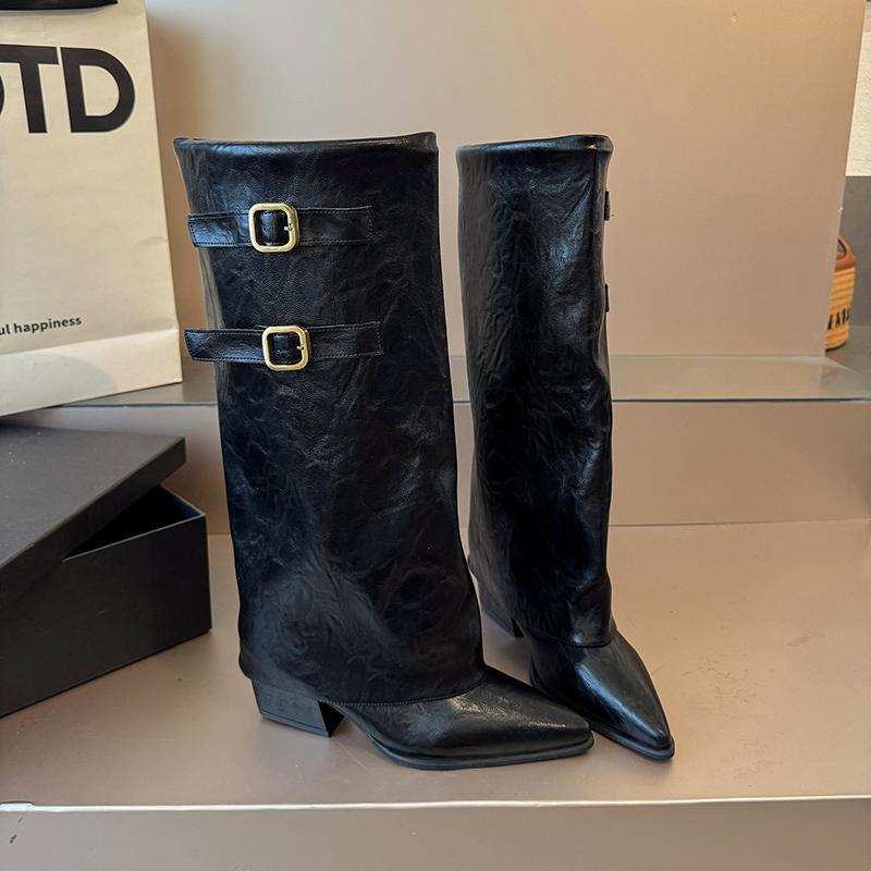 

Knee High Women Chelsea Boots Designer Mid Heels Shoes Women Autumn Winter 2025 New Brand Chunky Pumps Fashion Long Boots Women 35 чёрный