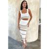 2024 Export European and American Women's Clothing Summer New Sleeveless Vest Sexy Slit Stripes Skirt Knitting Suit
