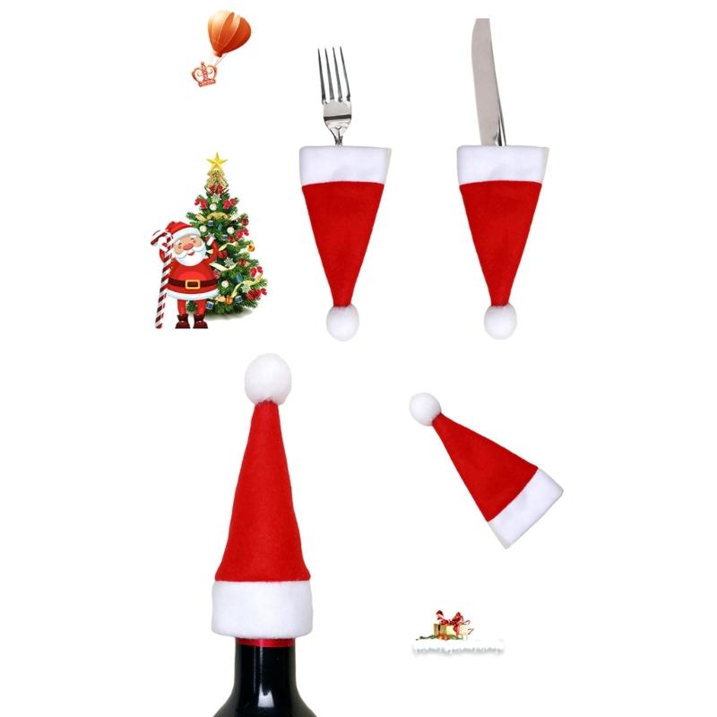30pcs Mini Christmas Santa Hats Kitchen Tableware Silverware Holders Accessories