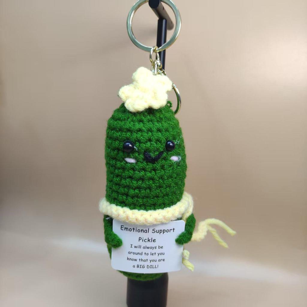 Handmade Crocheted Cucumber Doll Keychain: Emotional Support & Positive Energy Decor Gift