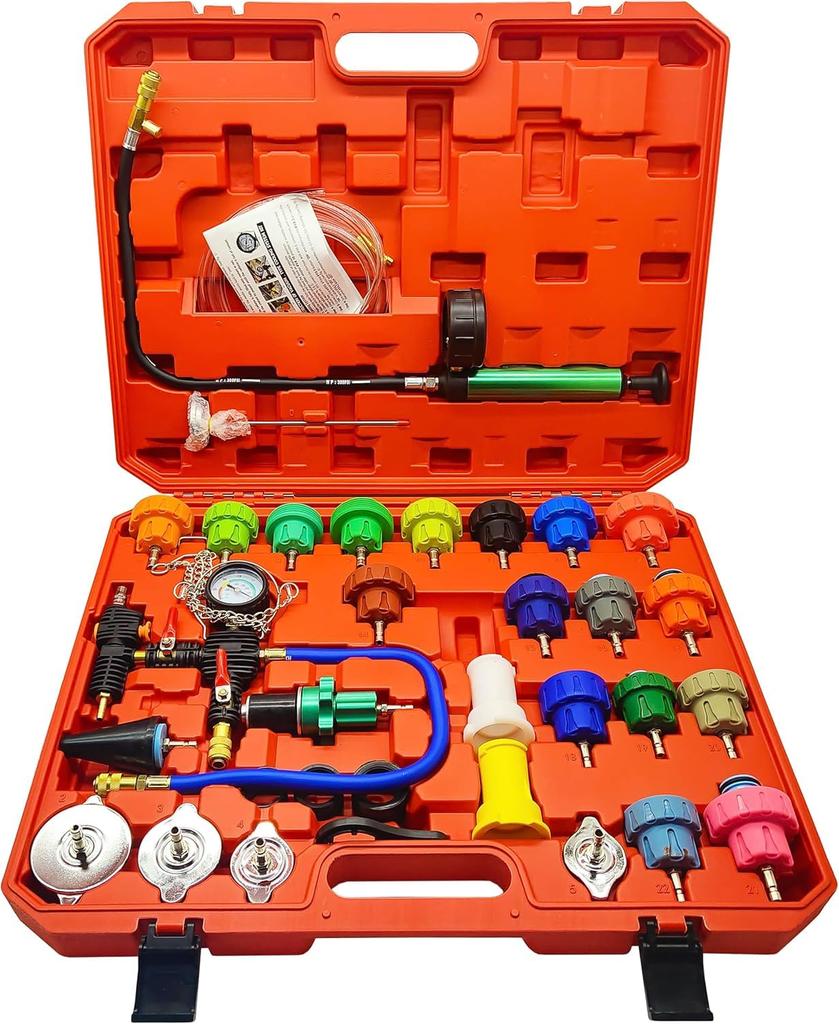 Radiator Leak Tester and Pressure Test Cooling System Test Tool Kit for Leak Inspection 34-Piece Kit,