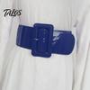 Vintage Style Elastic Waistband Adjustable Size Women Belt, Wide Faux Leather Square Buckle Belt with Buckle, Stretchy Dress Fashion Accessory
