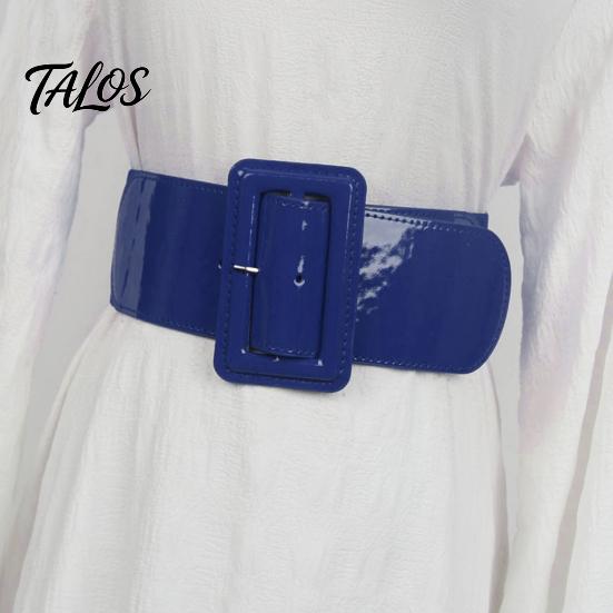 Vintage Style Elastic Waistband Adjustable Size Women Belt, Wide Faux Leather Square Buckle Belt with Buckle, Stretchy Dress Fashion Accessory
