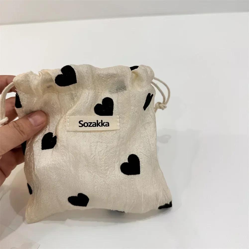 Champagne Love Drawstring Storage Bag Literary Style Polyester Vintage Drawstring Pocket Coin Purse Pull Rope Pouch case