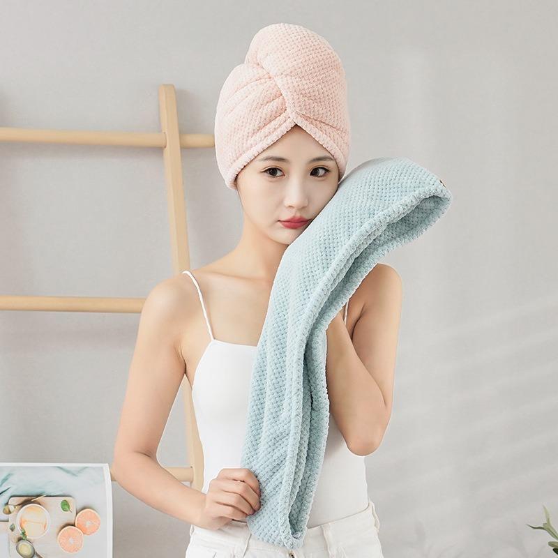 4/2Pcs Hair Drying Towel With Button Women'S Quick-Dry Microfiber Headscarves Absorbent Hair Towel Wrap Thickened Soft Headscarf