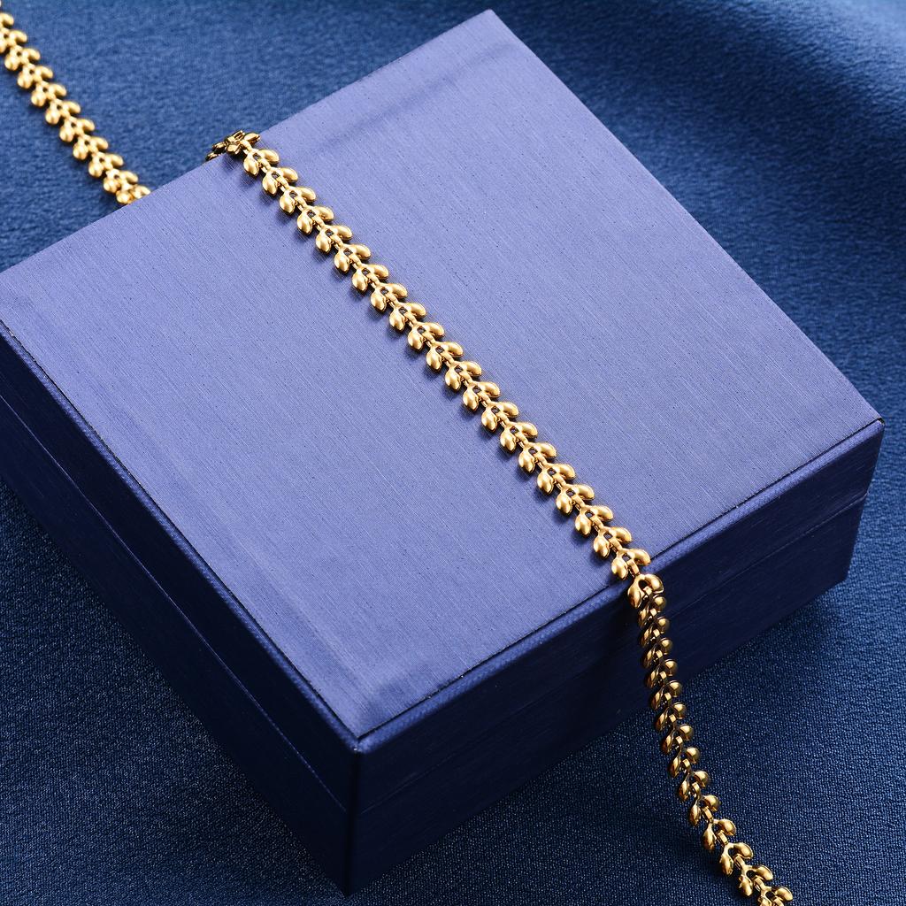 Cute Stainless Steel Necklace Link Wheat Chain for Women Silver and Gold Plated Neck Choker Metal Jewelry Accessories Gift
