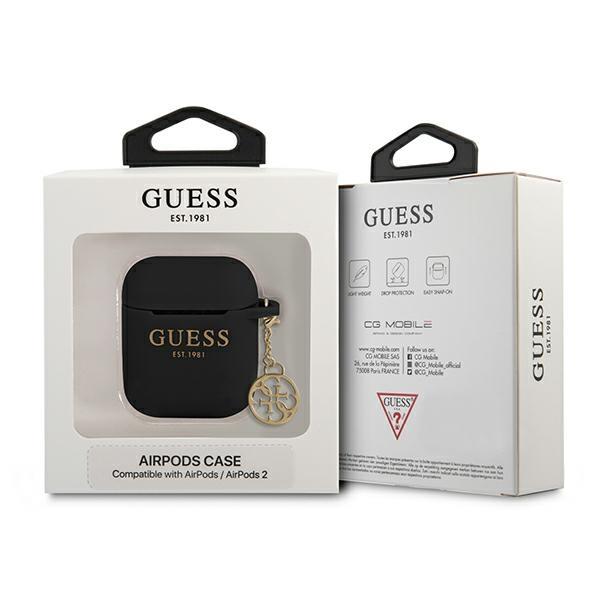 Guess  Gua2Lsc4Ek Airpods 1/2 Coverczarny/Black Silicone Charm 4G Collection