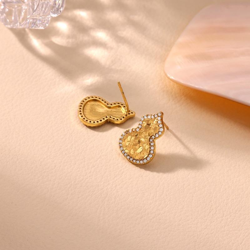 Fine flash gourd retro high-end zircon gourd stud earrings women's light luxury fortune temperament ear jewelry