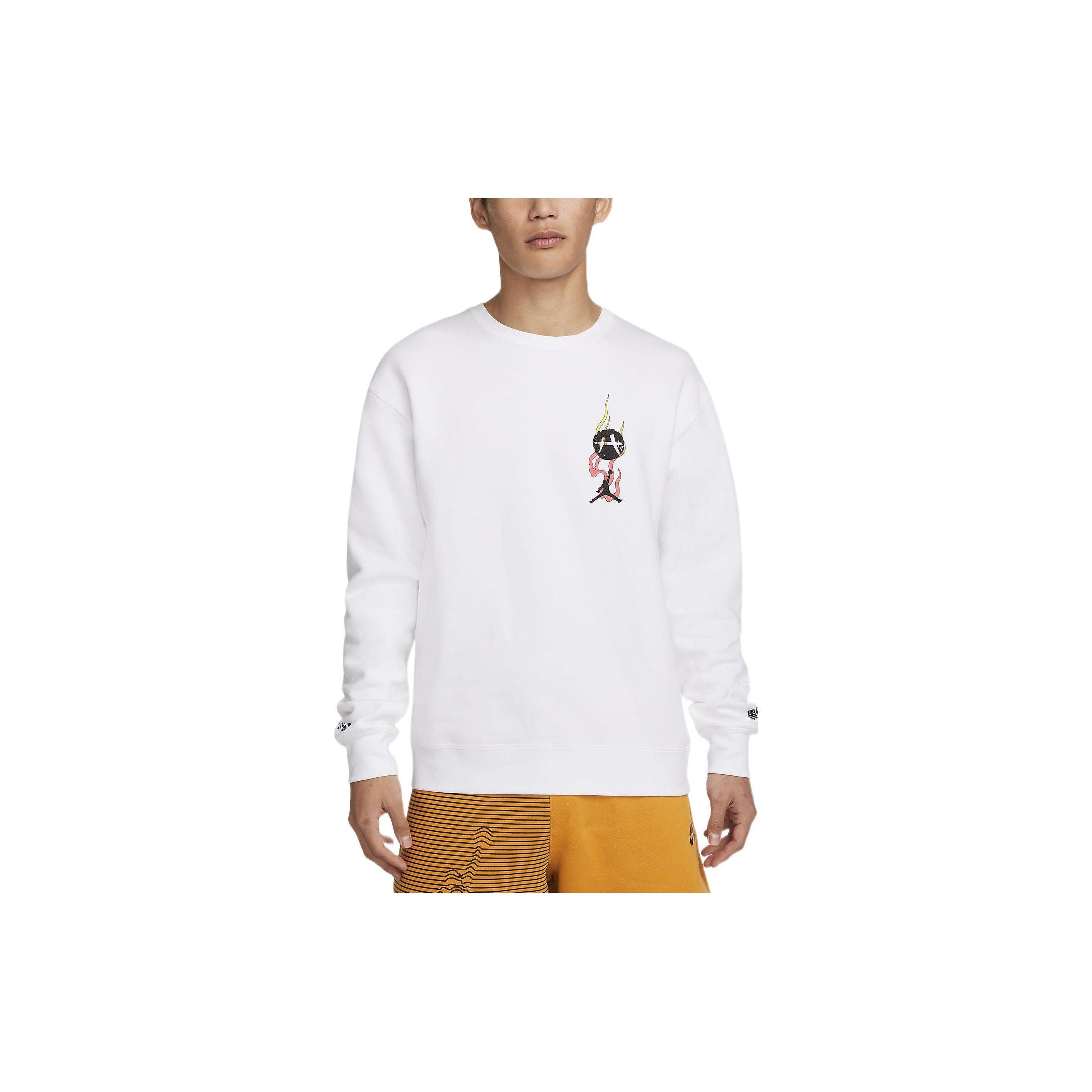

Jordan Brand X Rui Hachimura Collaboration Casual Sports Embroidered Solid Color Flame Logo Long Sleeve Sweatshirt Men sweatshirt White DV3128-100 XXL