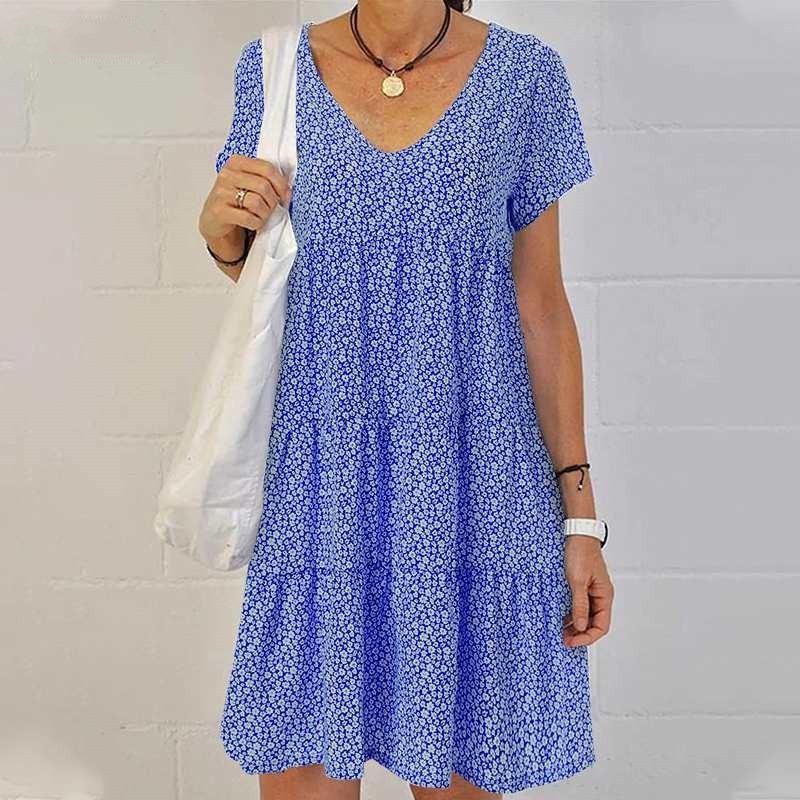 GMXIA Summer Plus Size Women's O-Neck Slim Short Sleeve Dresses
