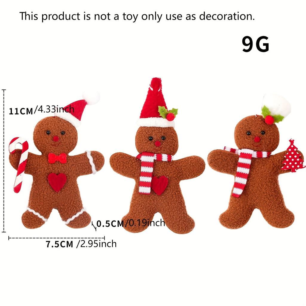 6pcs Gingerbread for Man Gnome Christmas Ornaments Traditional Polyester Hanging, Festive Holiday Decorations for Christmas,Christmas Tree Ornaments