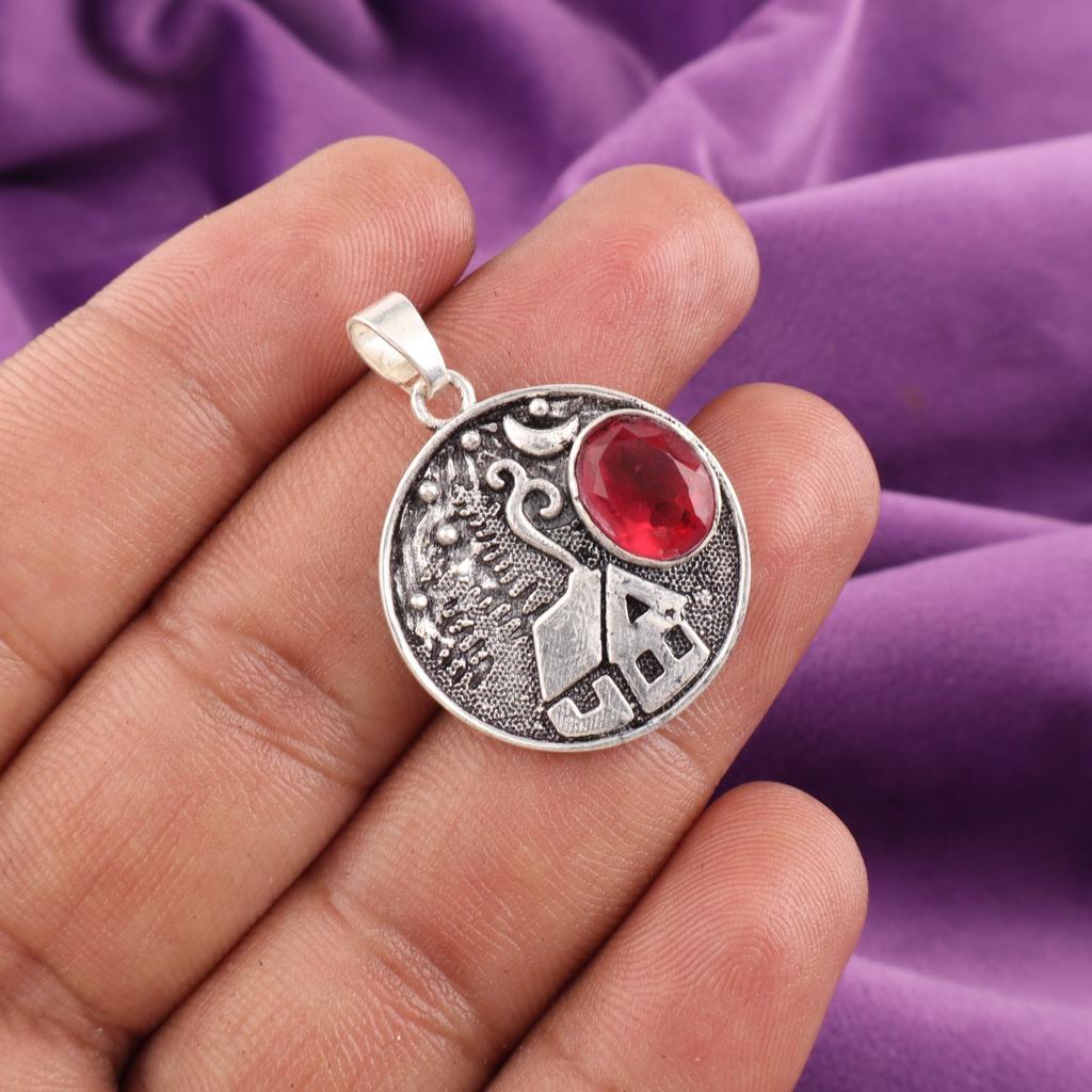 Pink Rubellite Gemstone 925 Sterling Silver Jewelry Handmade Boho Pendant 1.29'' CP-39-11