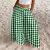 Women's High Waist Wide Leg Pants Loose Fit Lightweight Plaid Print Casual Trousers with Elastic Waistband Comfortable Fit
