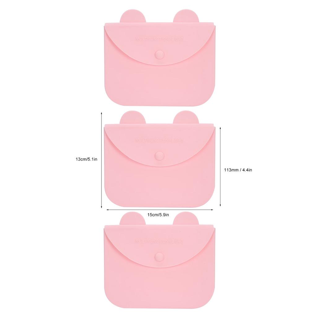 3 Pièces Sac de Rangement pour Masque Buccal Portable Anti-poussière Réutilisable Silicone Étui pour l'Extérieur(Rose )