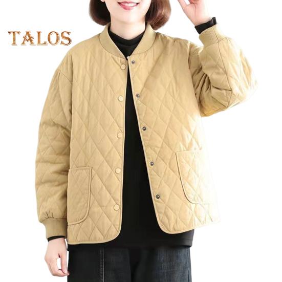 

Женская куртка с воротником-стойкой, длинным рукавом, ромбовидной текстурой, однобортная модель, эластичные манжеты, однотонные карманы, спортивное женское пальто M хаки