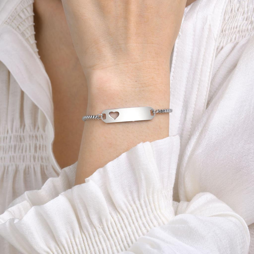 Free Customize Mom Lover Stainless Steel Heart Bracelets, Personalized Cuff Bangle Girls Boys Name Date Wristband