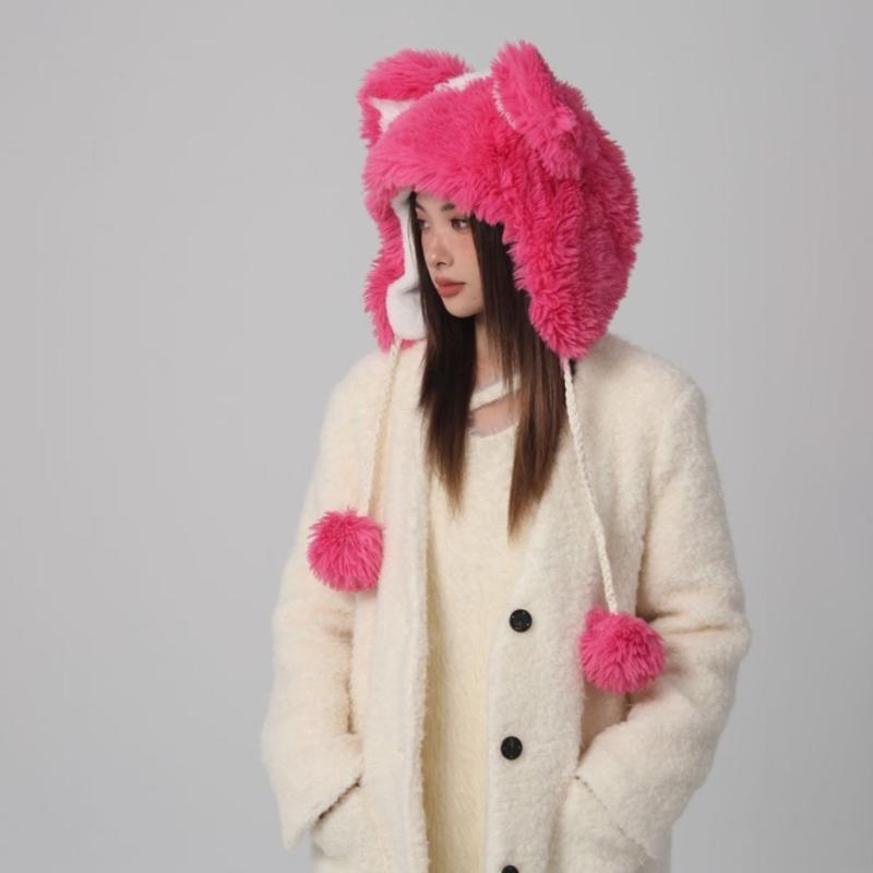 Girls Bear Hat Y2K Furry Ears Hat Furry Bear Gifts Warm Winter Hat Adult Children Furry Ears Winter Photo Props