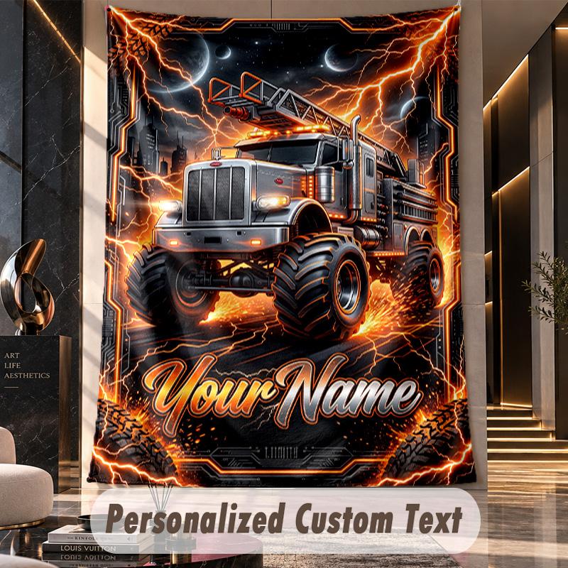 Monster Truck (14) Theme Custom Tapestry Personalized Custom Name Text Wall Hanging Tapestry Home Decor Background Cloth