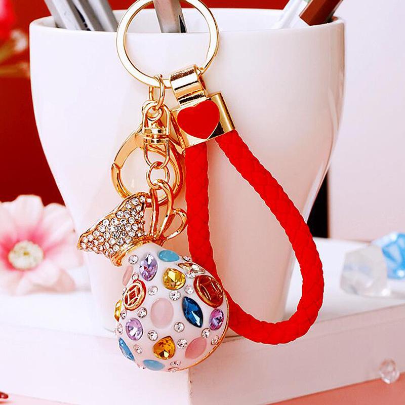 Guochao diamond-set lucky bag car keychain women's bag pendant metal key chain ring business gift