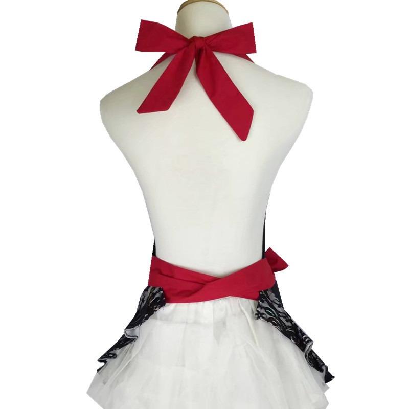 Elegant Black Lace Design Apron for Kitchen Work Home Supermarket Labor Protection Smock