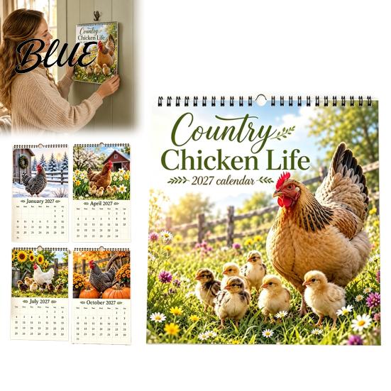 Wall Hanging Date Planner with Calendar 12-Month Country Chicken Tracker 2027 Farm Life Spiral Yearly